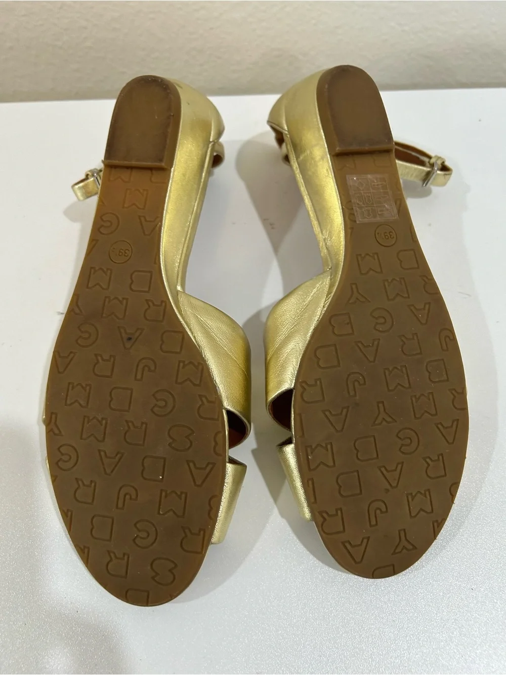 Marc Jacobs Gold Leather Shoes Open-Toe Wedge Sandal, Size US 9.5, IT 39.5